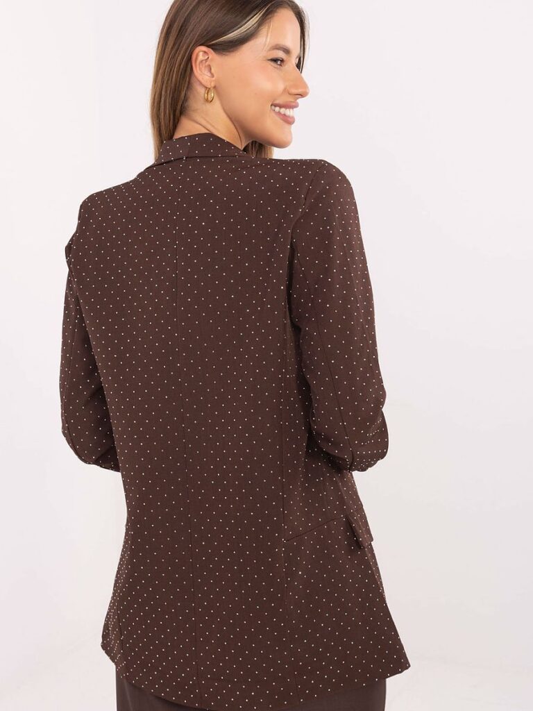 Veste paillettes moka manches 3/4 épaulettes discrètes — vue 2