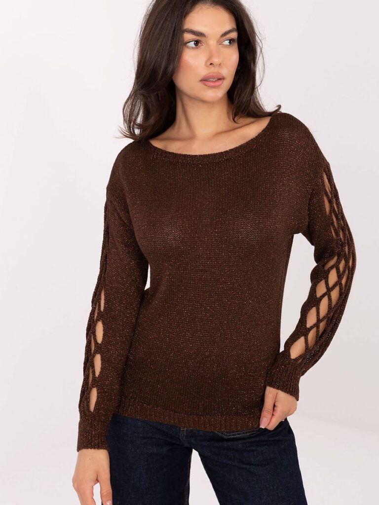 Pull Léa viscose découpes losange manches, col rond, détails métallisés