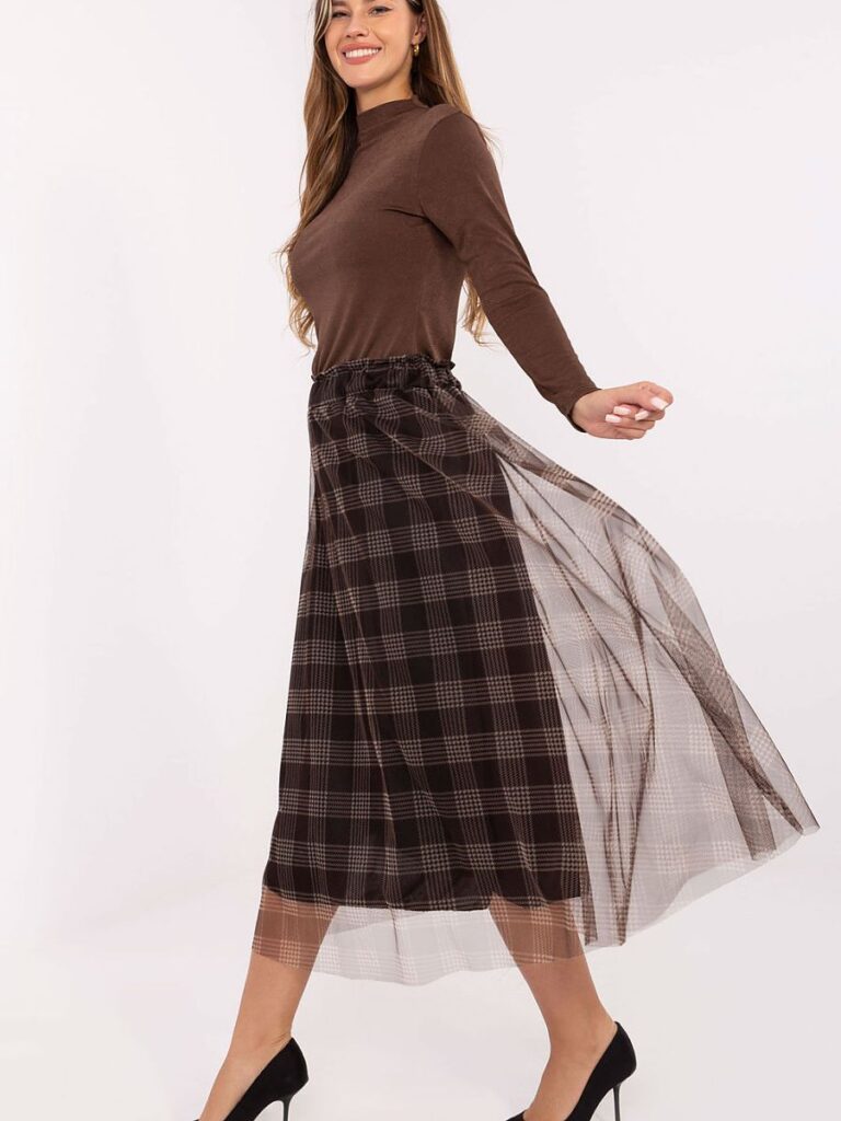 Jupe midi en tulle à carreaux doublée, coupe confortable — vue 1