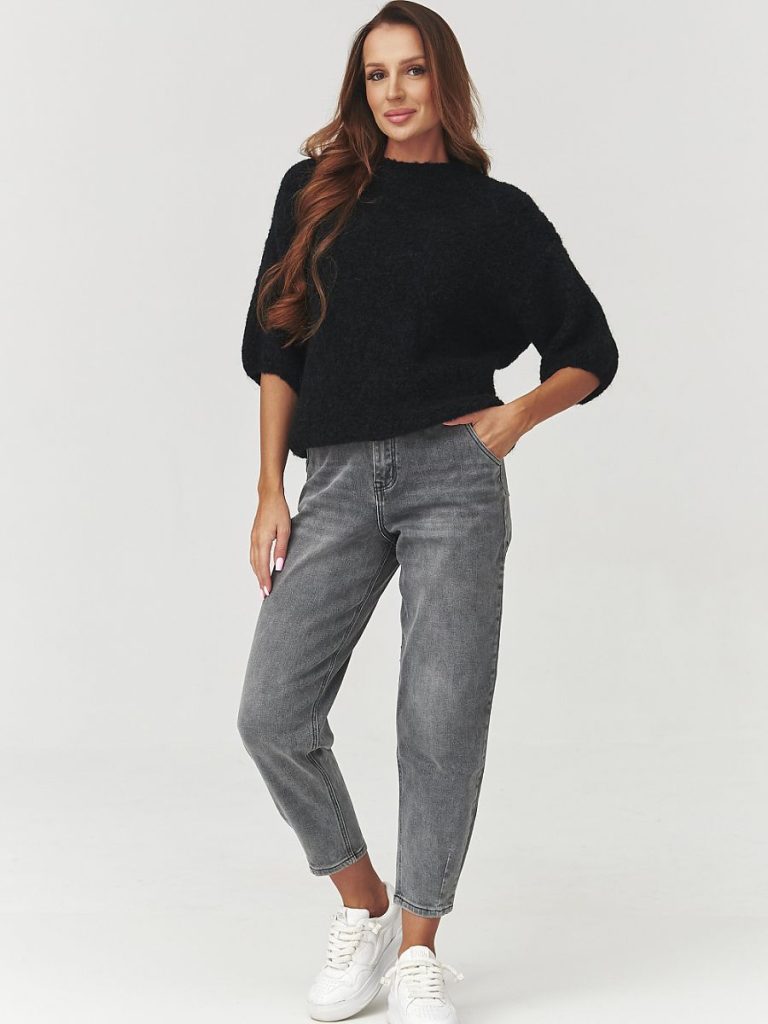 Jean mom taille haute gris lavé coupe rétro femme — vue 1
