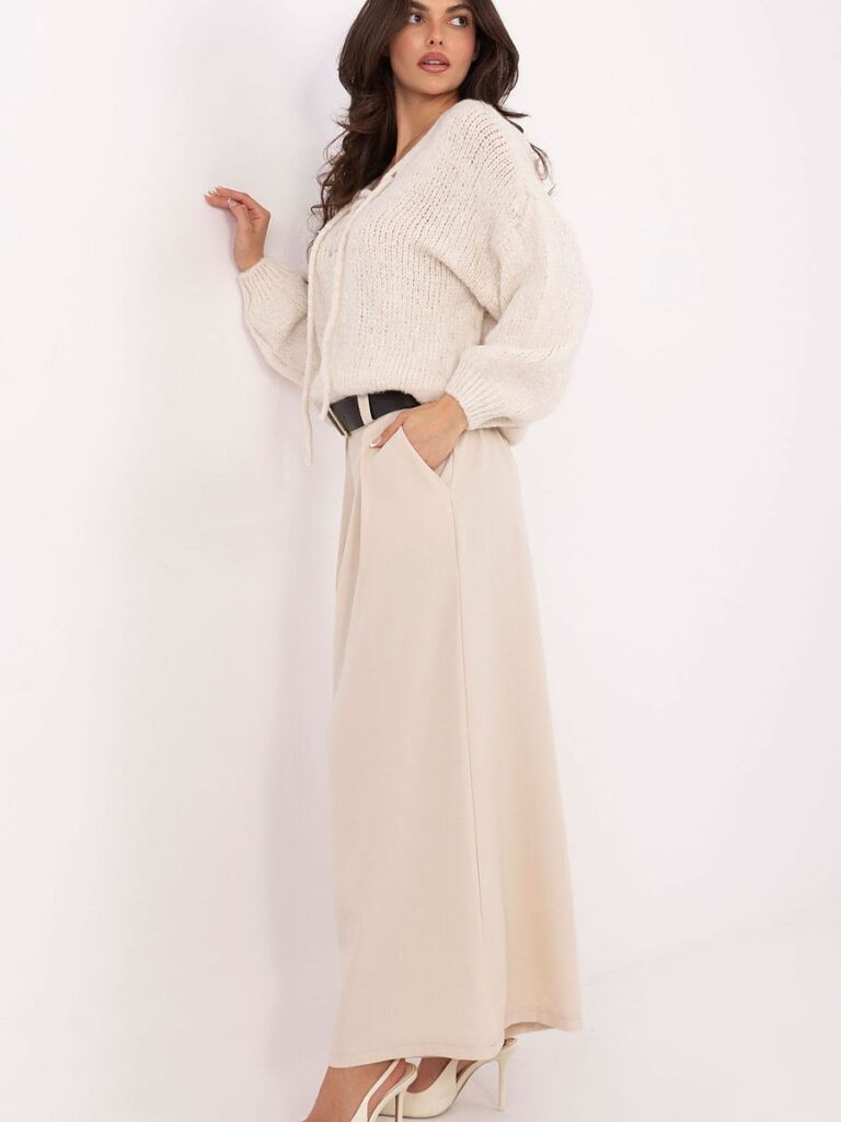 Pantalon palazzo beige fluide taille haute femme élégant — vue 1