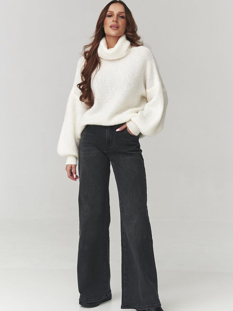 Jean palazzo noir femme, coupe large fluide, taille harmonieuse — vue 1