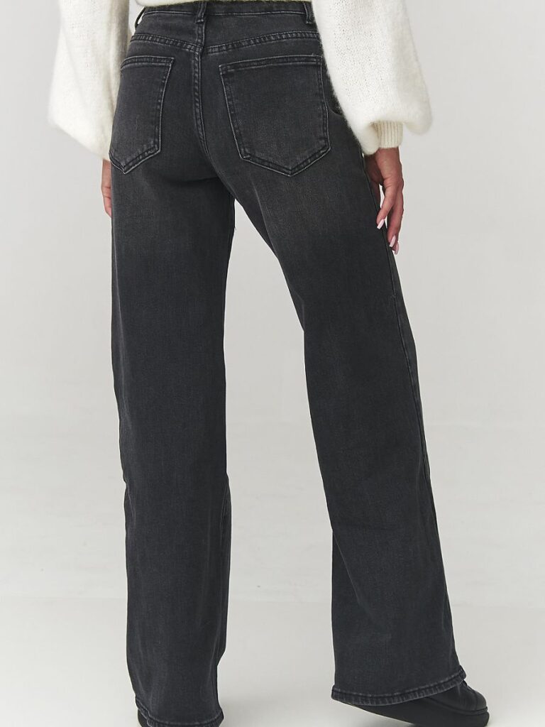 Jean palazzo noir femme, coupe large fluide, taille harmonieuse — vue 2