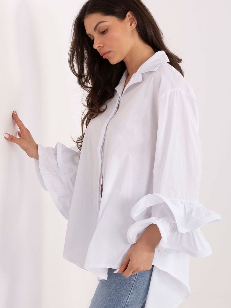 Chemise blanche femme coton pur avec volants délicats aux manches — vue 1