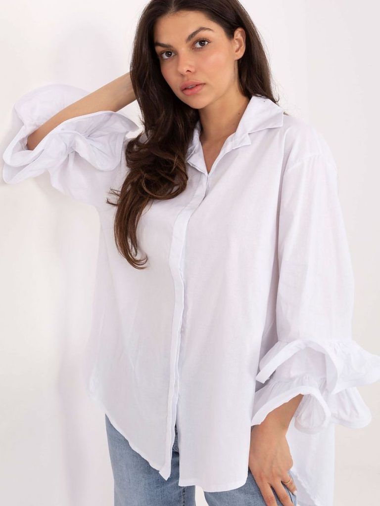 Chemise blanche femme coton pur avec volants délicats aux manches — vue 2