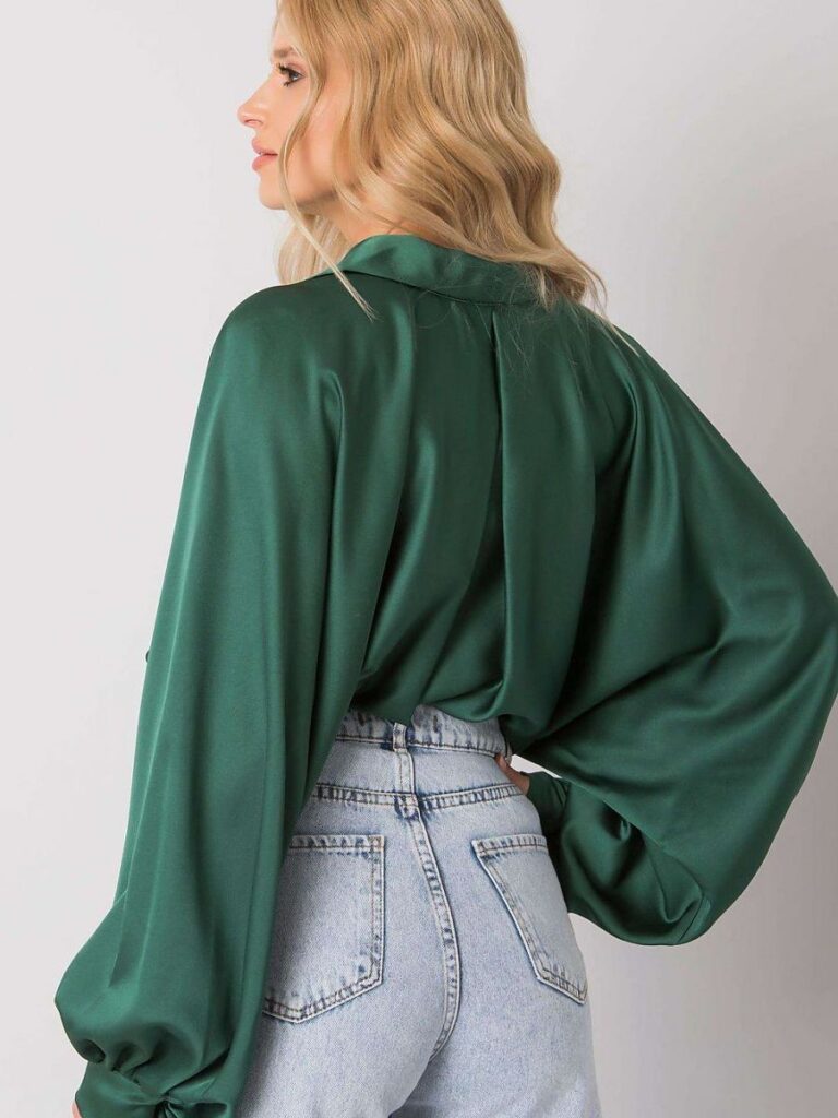 Chemise satinée émeraude manches longues coupe fluide — vue 2
