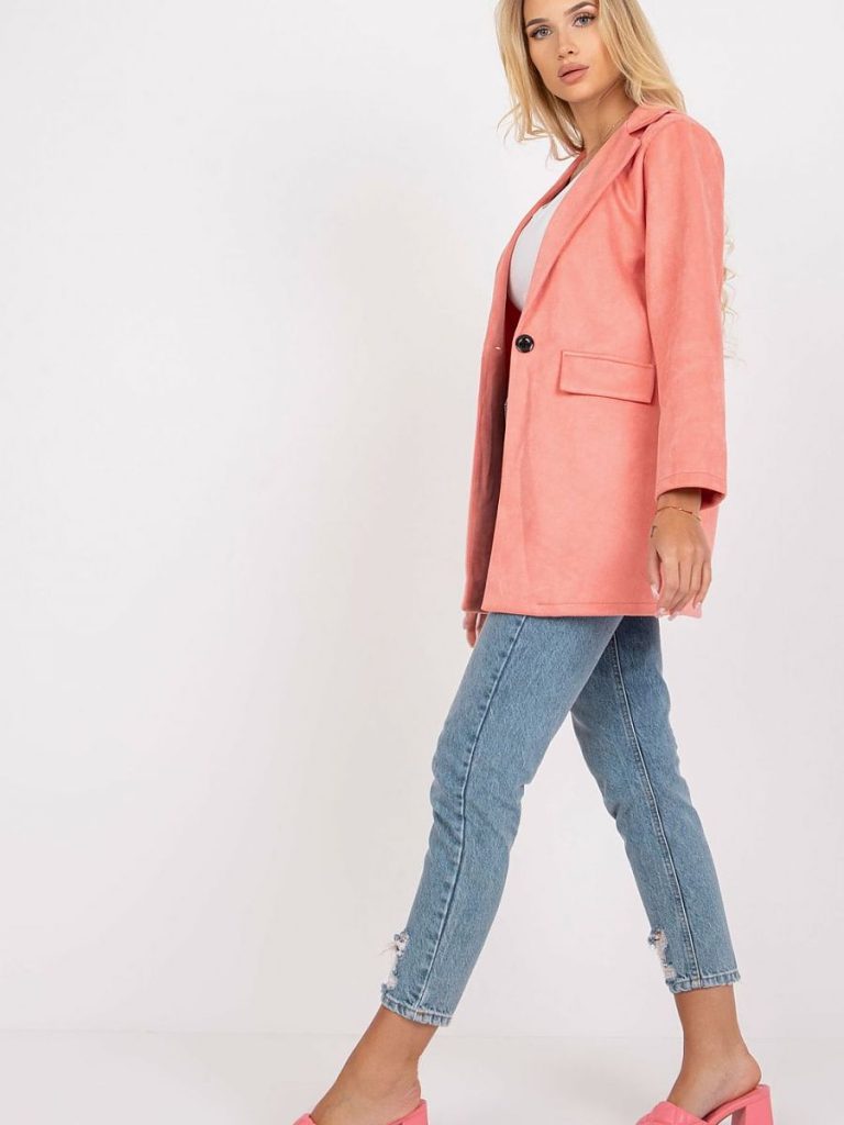 Veste Zoé corail imitation daim, manches ajustées, fermeture glissière — vue 2