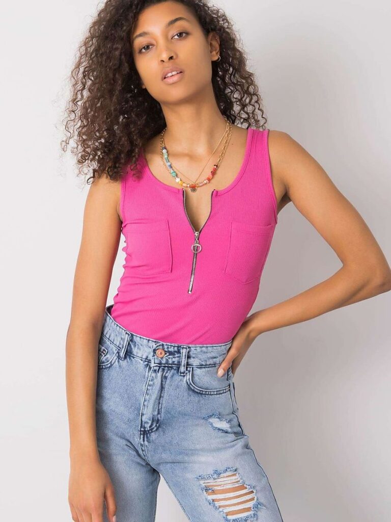 Débardeur zippé rose poudré semi-ajusté poches décoratives — vue 1
