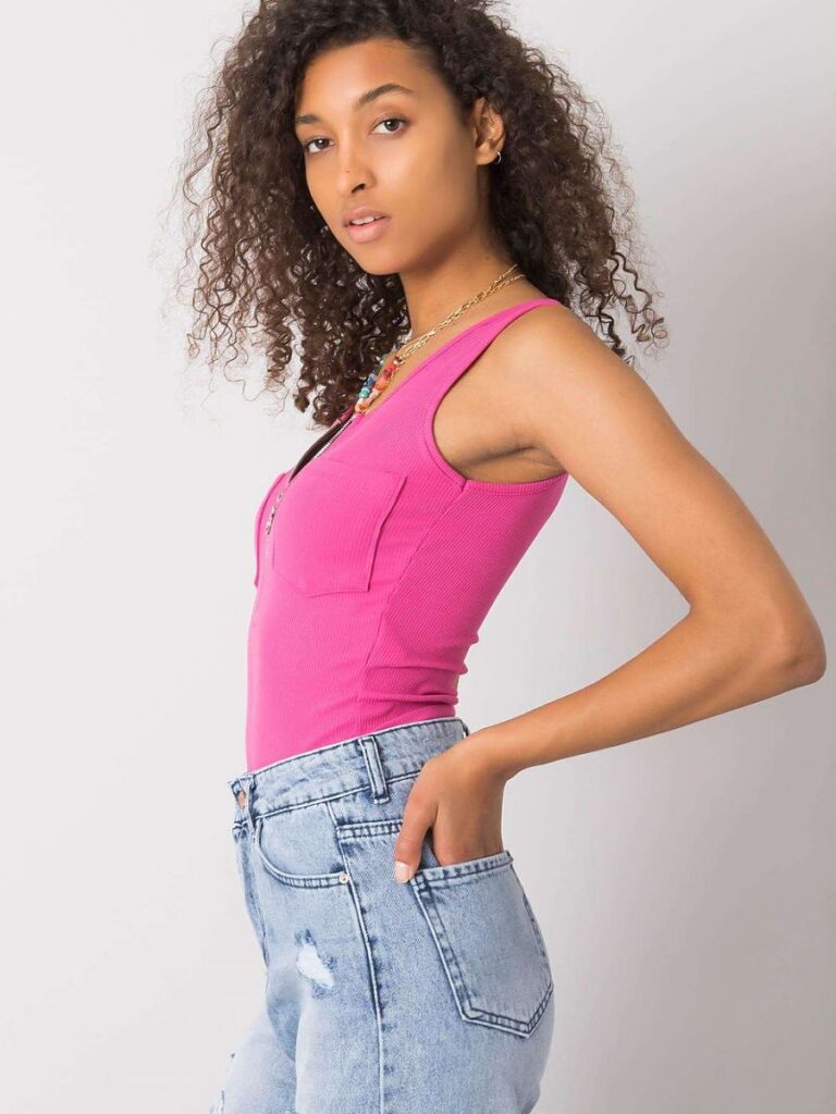 Débardeur zippé rose poudré semi-ajusté poches décoratives — vue 2