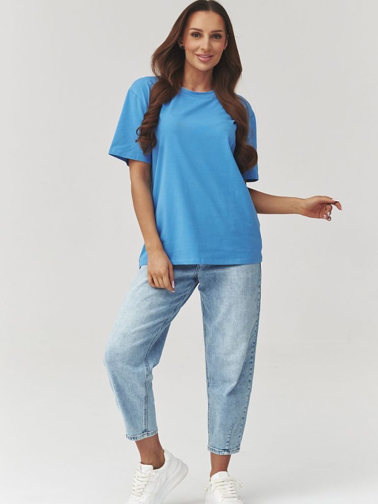 T-shirt manches 3/4 coton naturel, décolleté rond, coupe élégante femme — vue 1