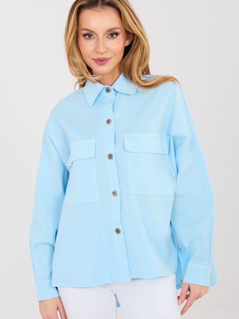 Chemise bleu marine manches longues col classique femme
