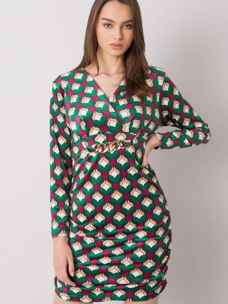 Robe Camille velours vert profond manches longues coupe fluide