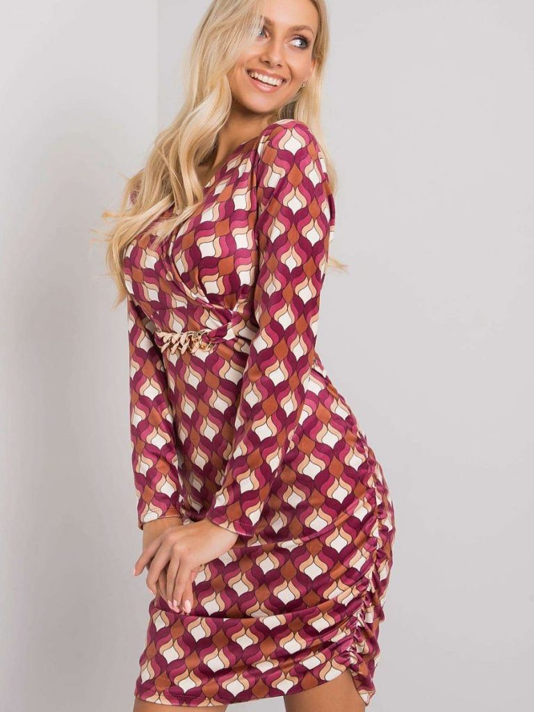 Robe velours rose poudré manches longues ajustées coupe évasée — vue 1