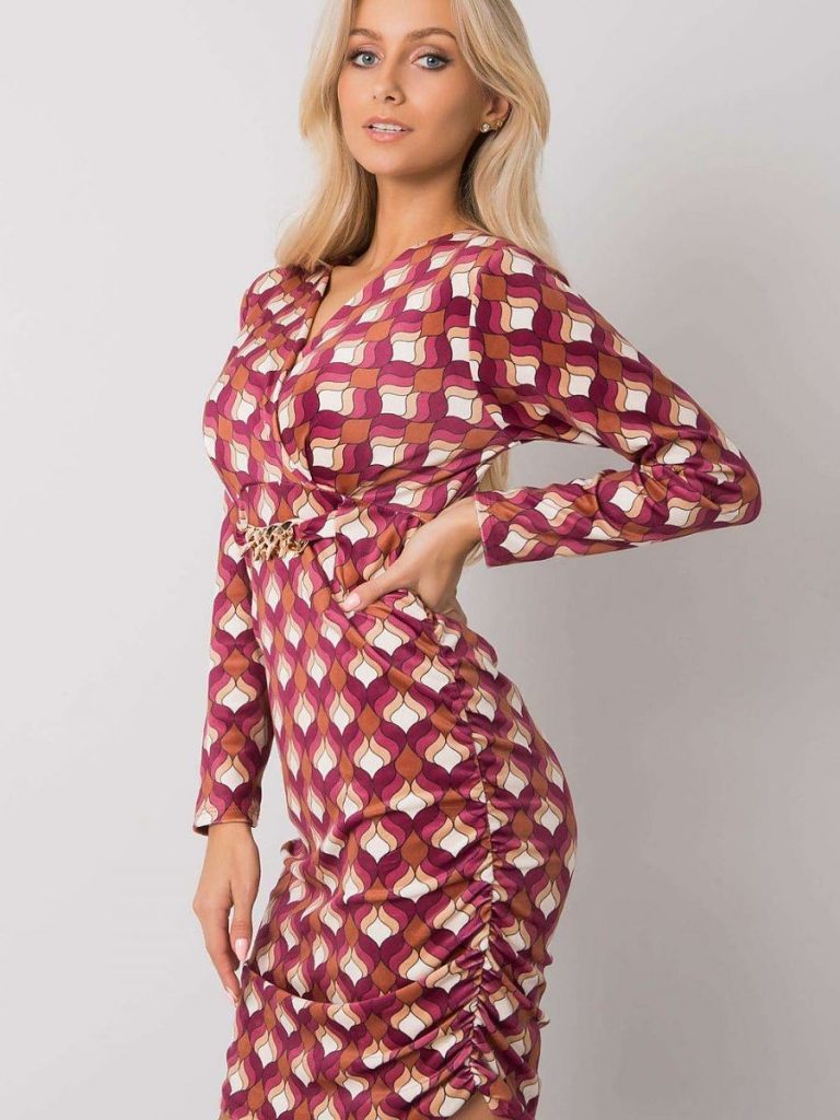 Robe velours rose poudré manches longues ajustées coupe évasée — vue 2