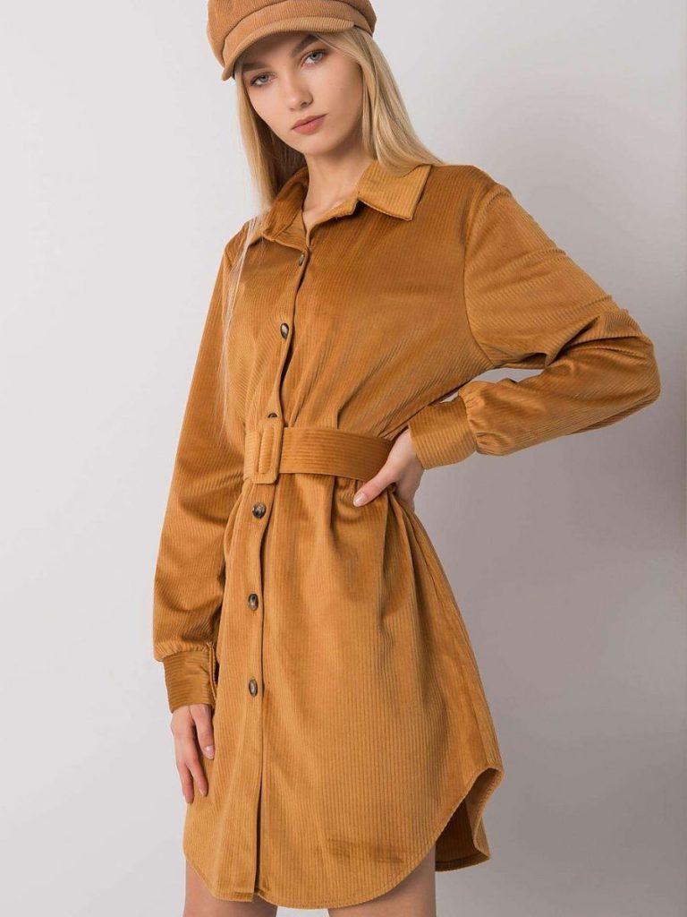 Robe Journée Camel Boutonnée — vue 2