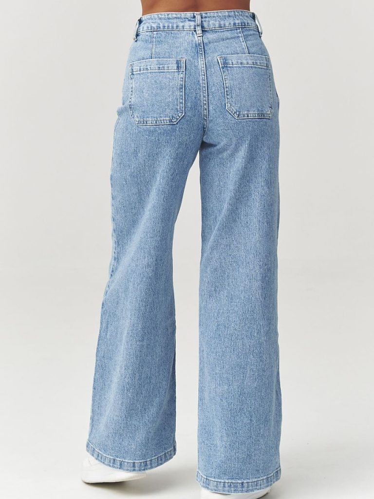 Jean taille haute femme coupe jambe large denim bleu — vue 2