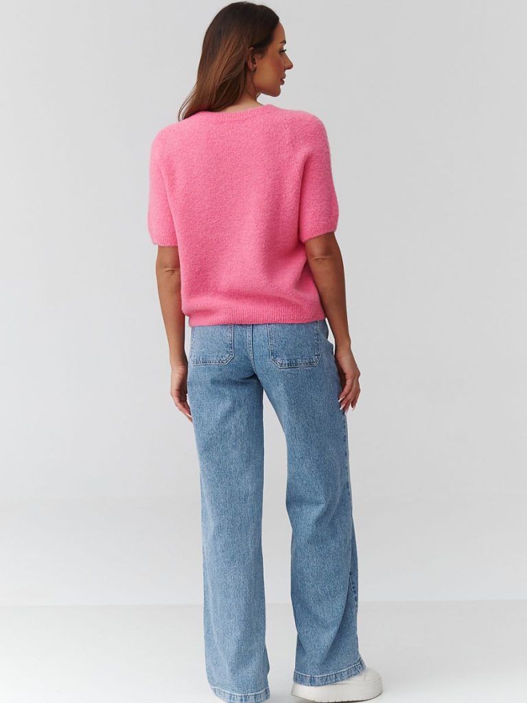Pull femme manches courtes coupe ample encolure ronde beige ou gris — vue 2