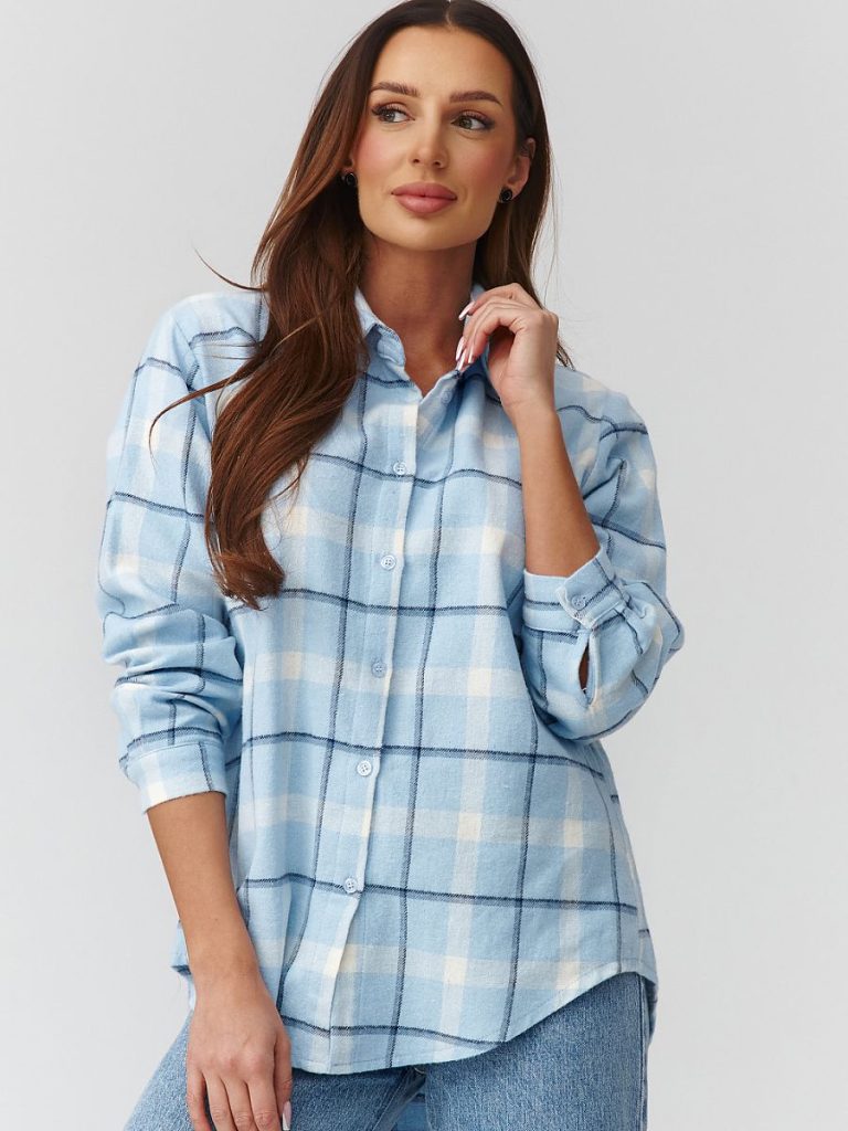 Chemise à carreaux manches longues coupe ample femme, poche poitrine