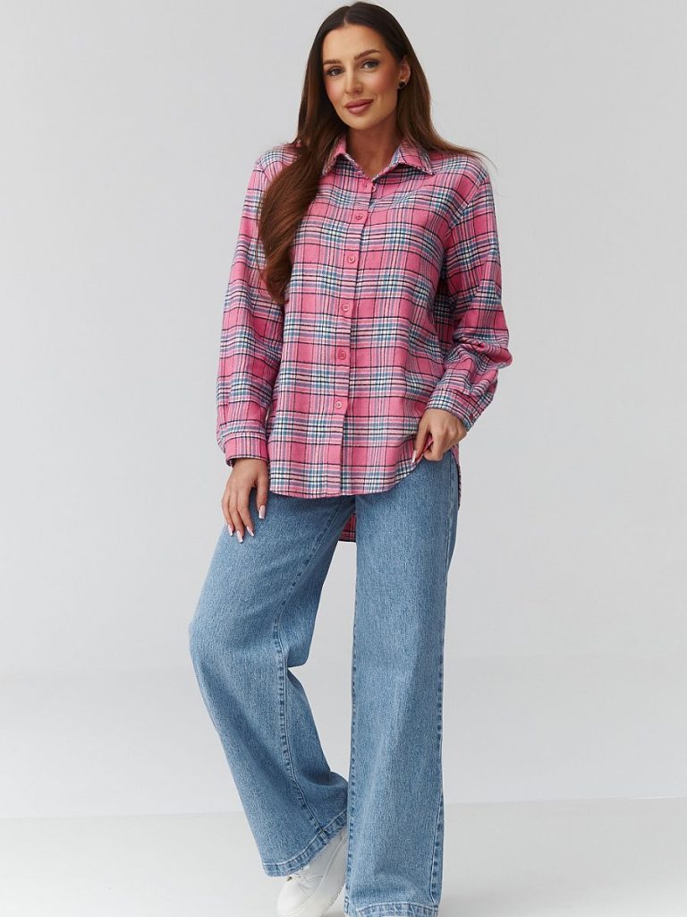 Chemise carreaux femme coupe décontractée dos allongé — vue 1