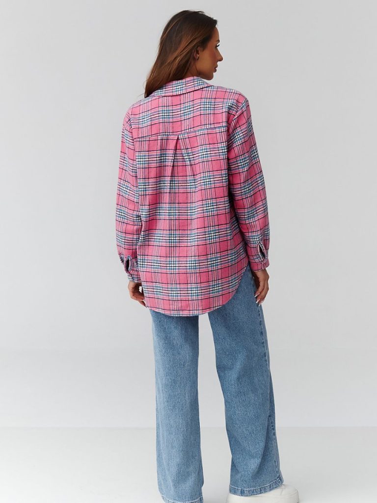 Chemise carreaux femme coupe décontractée dos allongé — vue 2