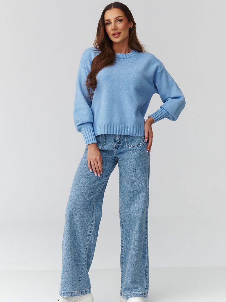 Pull oversize femme col rond, poignets côtelés, coupe généreuse — vue 1