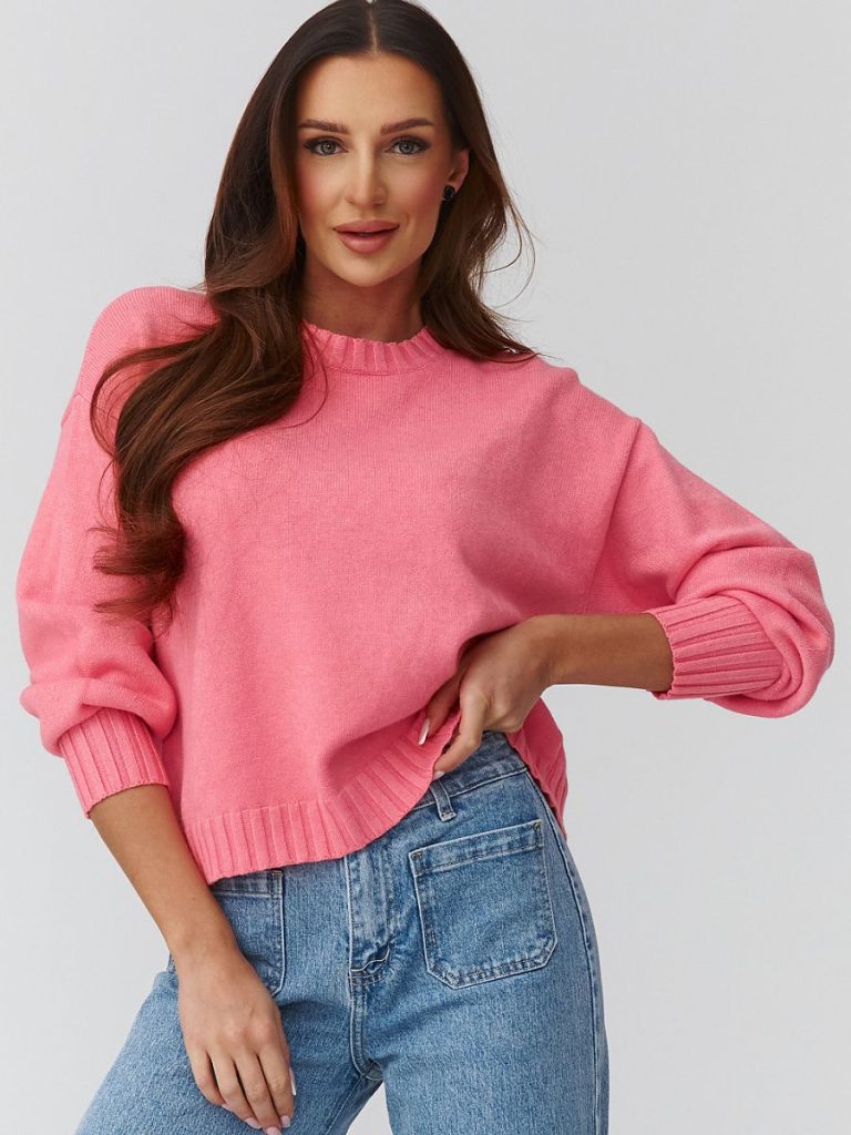 Pull femme oversize col rond gris, coupe confortable et intemporelle