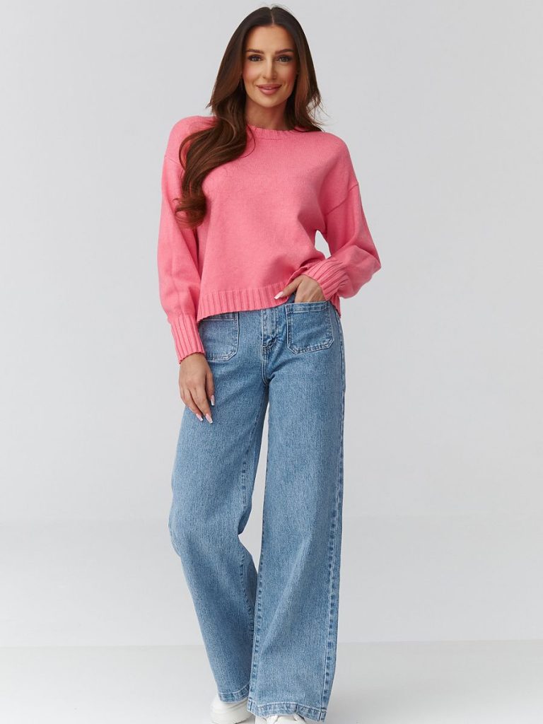 Pull femme oversize col rond gris, coupe confortable et intemporelle — vue 1