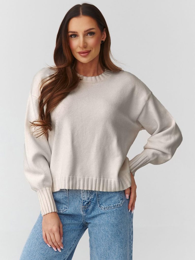 Pull oversize femme col rond tricot doux, coupe ample généreuse
