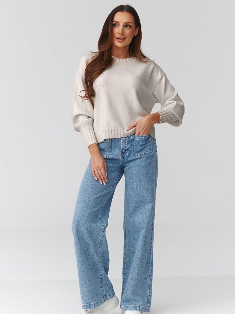 Pull oversize femme col rond tricot doux, coupe ample généreuse — vue 1