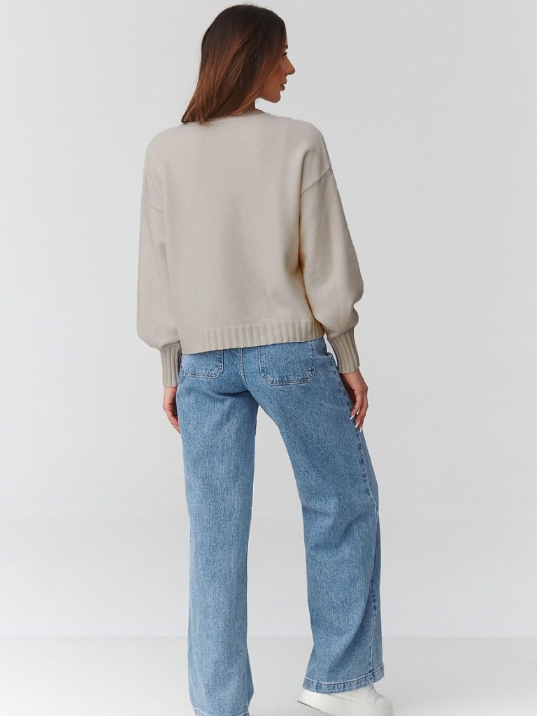 Pull oversize femme col rond tricot doux, coupe ample généreuse — vue 2