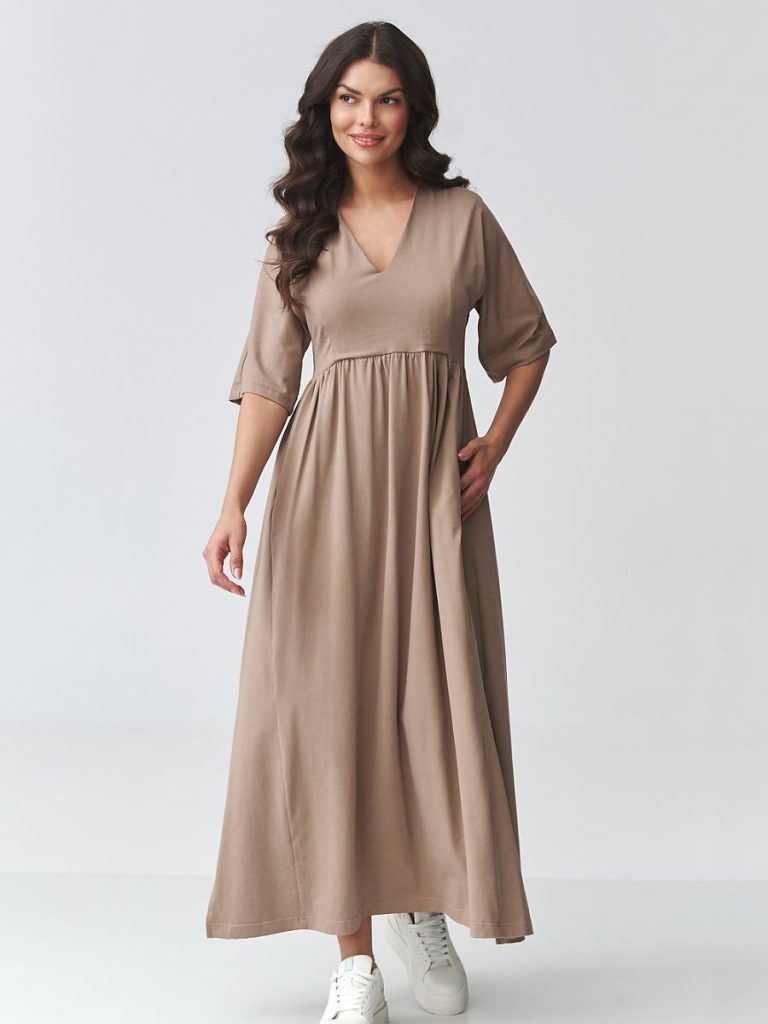 Robe maxi Léa fluide décolleté V manches courtes fentes latérales