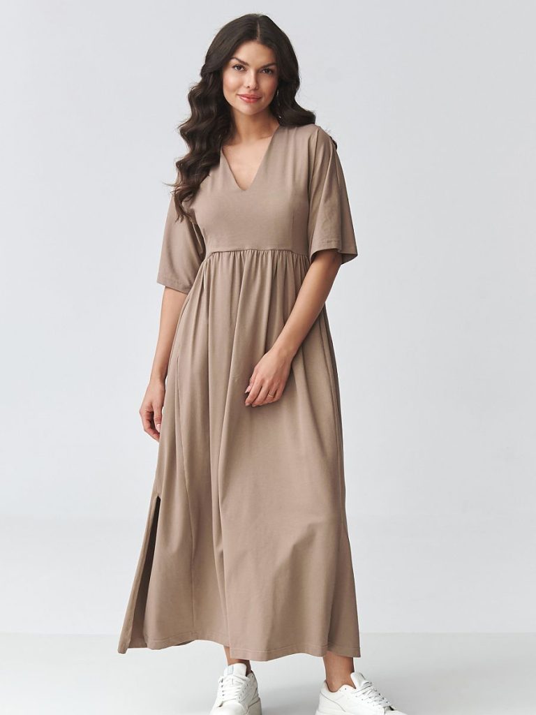 Robe maxi Léa fluide décolleté V manches courtes fentes latérales — vue 1