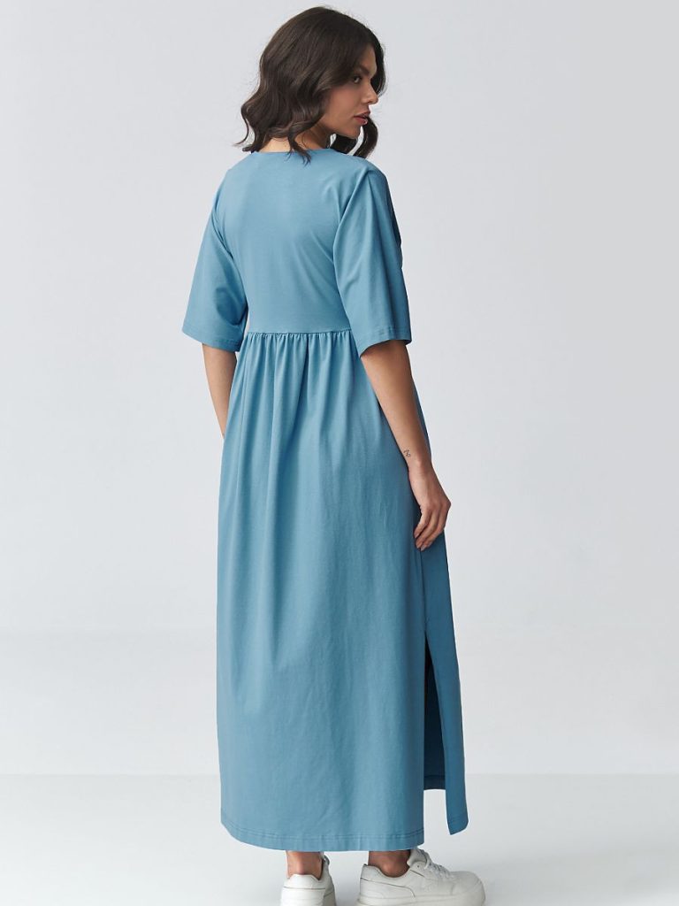 Robe maxi légère avec décolleté V, manches courtes et fentes latérales — vue 2