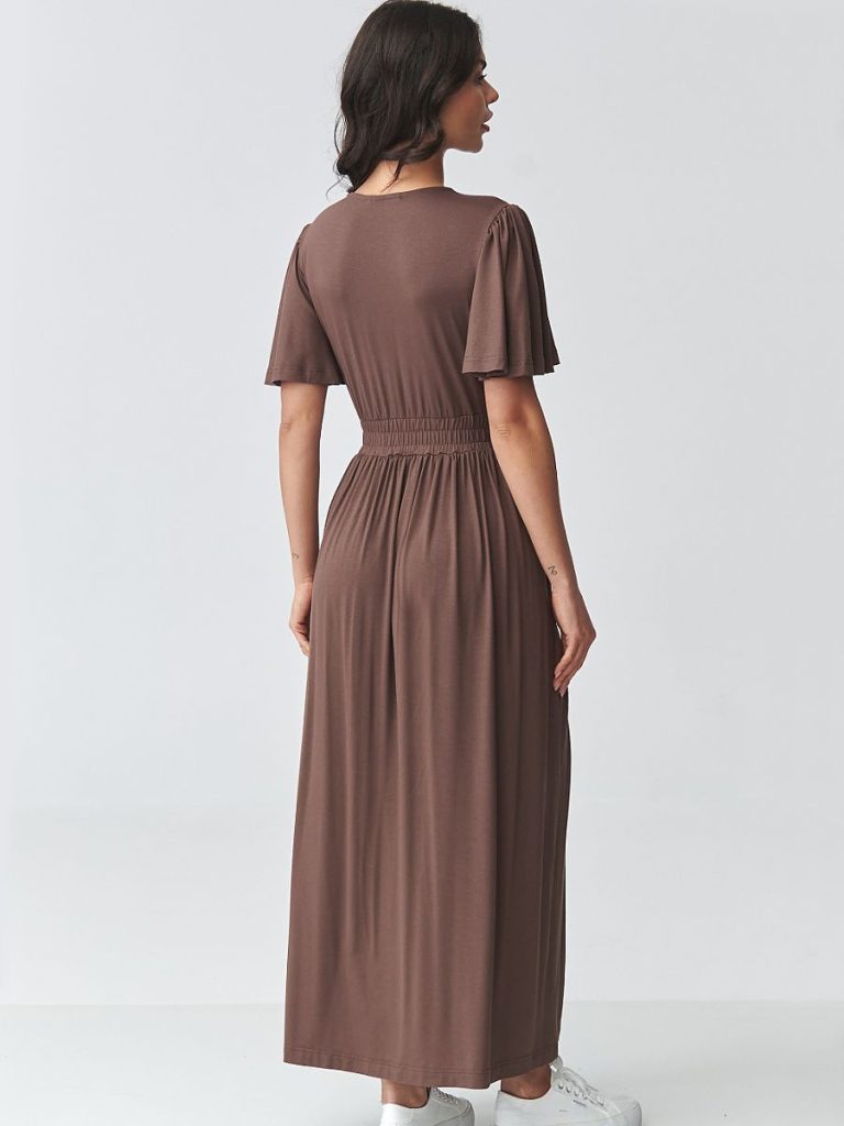 Robe maxi fluide cache-cœur ceinture croisée élégante — vue 2
