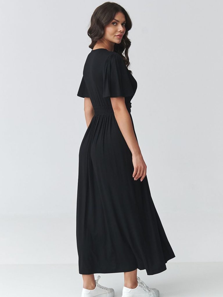 Robe maxi élégante décolleté croisé ceinture sculptante tissu drapé — vue 2