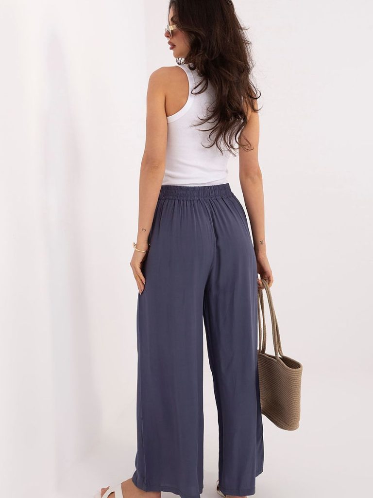 Pantalon palazzo bleu femme viscose jambes larges ceinture ajustable — vue 2
