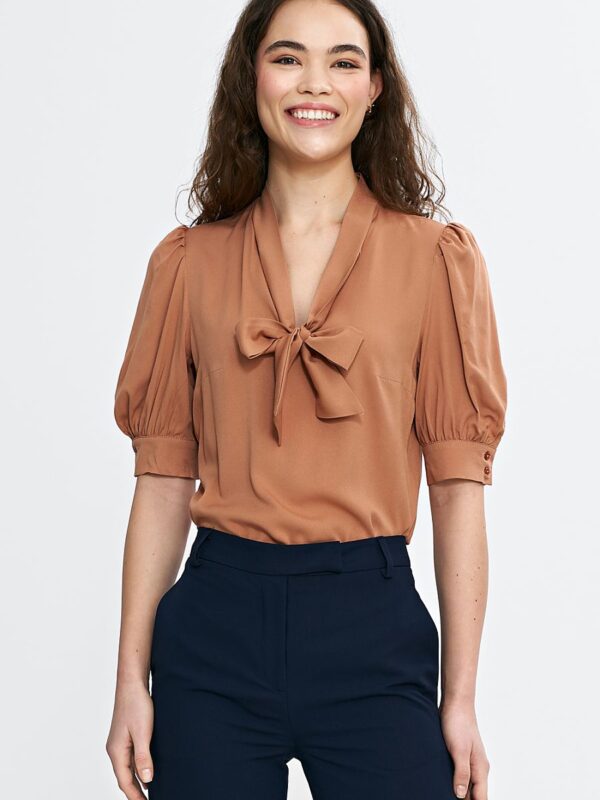 Chemisier manches courtes collection nœuds camel