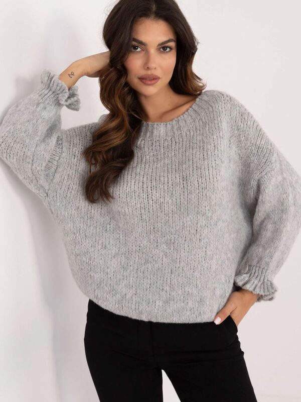 Pull manche à volants gris