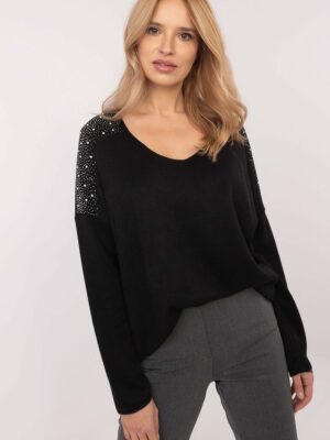 Pull épaules strass noir