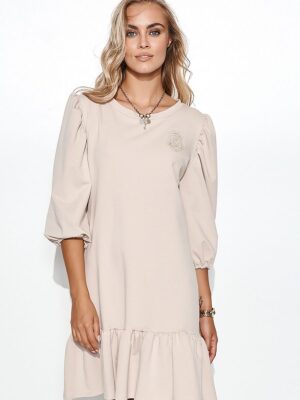 Robe manches bouffantes beige