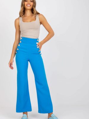 Pantalon taille haute bouton doré bleu roi