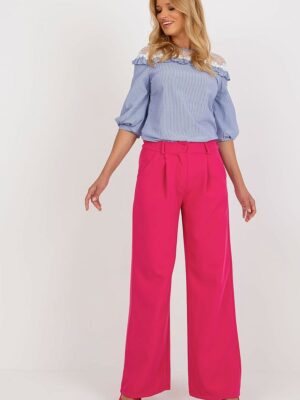 Pantalon large taille haute rose