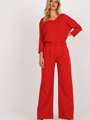 Pantalon large taille haute rouge