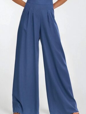 Pantalon taille haute plissé bleu