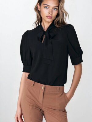 Chemisier manches courtes nœuds noir