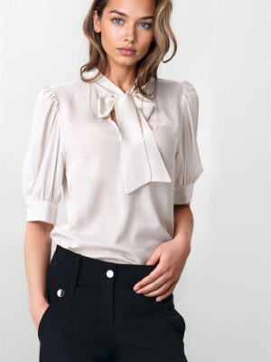 Chemisier manches courtes nœuds blanc