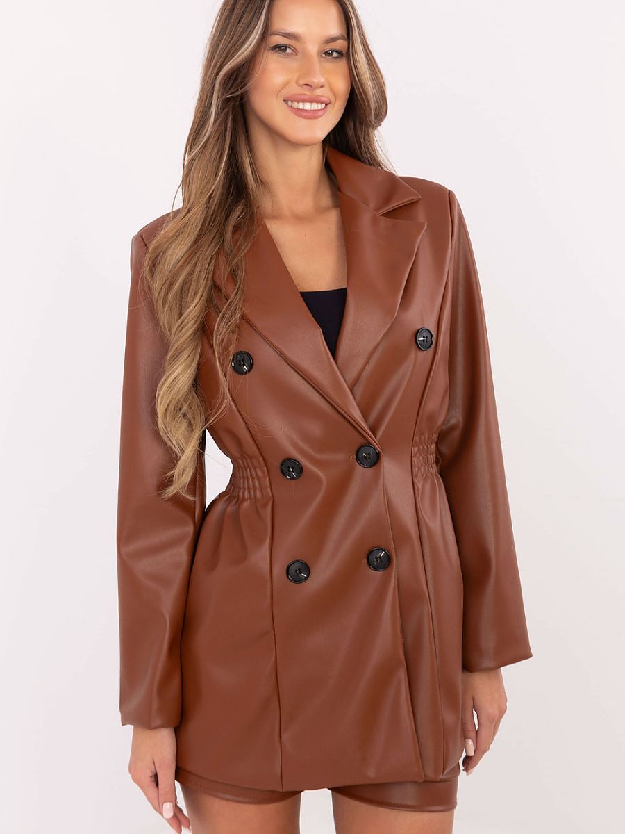 Veste longue simili cuir marron