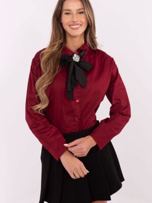 Chemise rouge manches longues avec col nœuds