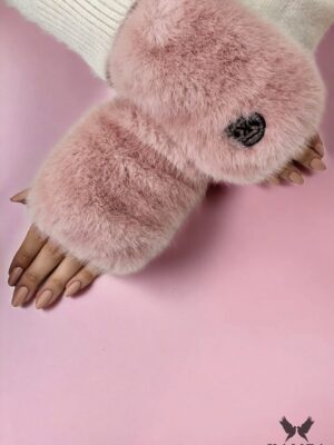 Gants mitaine fausse fourrure rose