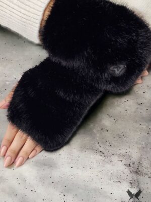 Gants mitaine fausse fourrure noir